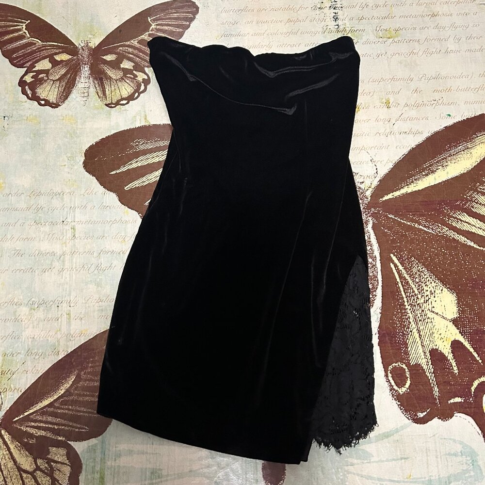 Black velvet strapless dress